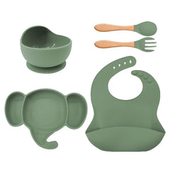 5 Pieces Matcha Green Silicone Baby Feeding Set | Anti Slip Baby Utensils