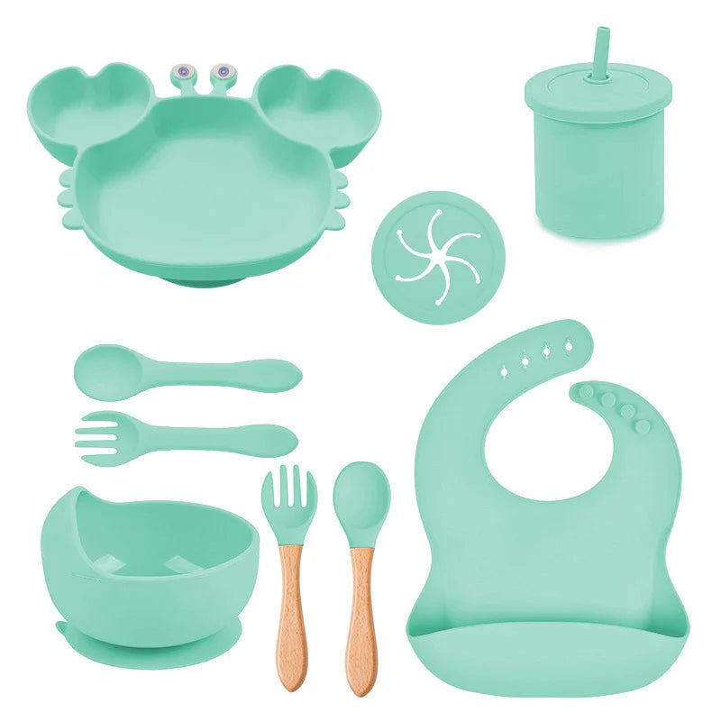 cyan Silicone Baby Bibs and Bowl Set | Baby Feeding Set