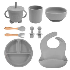 Dark Gray Baby Feeding Set | Silicone Baby Utensils