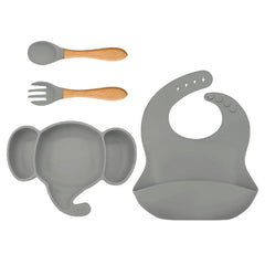 4 Pieces Dark Gray Silicone Baby Feeding Set | Anti Slip Baby Utensils