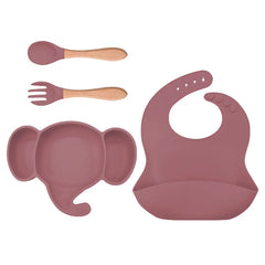 4 Pieces Dark pink Silicone Baby Feeding Set | Anti Slip Baby Utensils