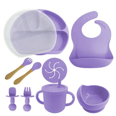 Burgundy 8-piece Silicone Baby Meal Set | Baby Utensils