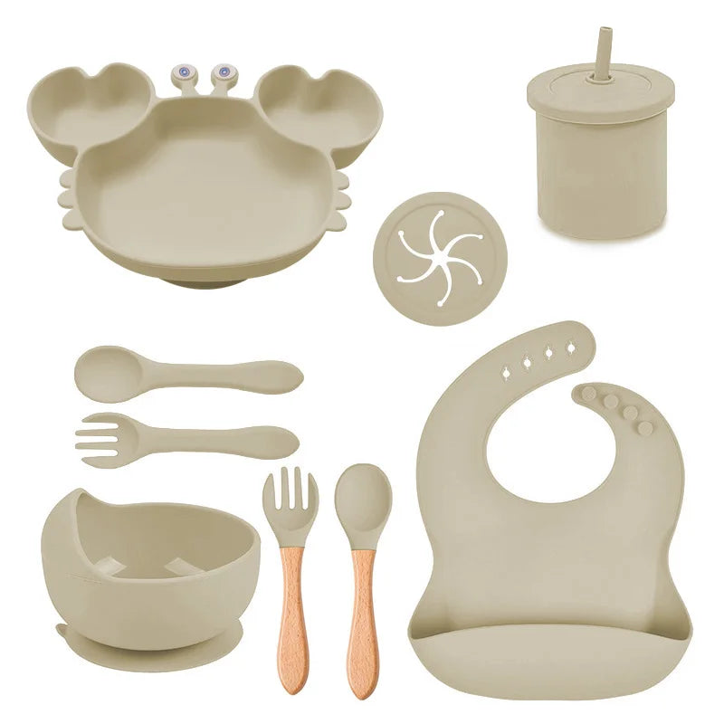 light brown Silicone Baby Bibs and Bowl Set | Baby Feeding Set