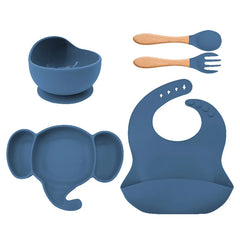 5 Pieces Dark Blue Silicone Baby Feeding Set | Anti Slip Baby Utensils