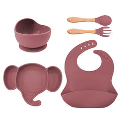 5 Pieces Dark pink Silicone Baby Feeding Set | Anti Slip Baby Utensils