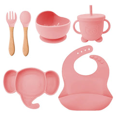 6 Pieces Pink Silicone Baby Feeding Set | Anti Slip Baby Utensils