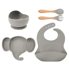 5 Pieces Dark Gray Silicone Baby Feeding Set | Anti Slip Baby Utensils