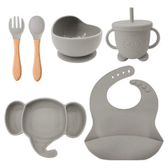 6 Pieces Dark Gray Silicone Baby Feeding Set | Anti Slip Baby Utensils